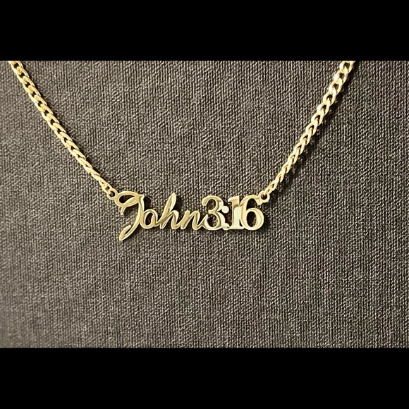 14k Christian Scriptures Nameplate Gold Necklace Jewelry - Picture 4 of 5